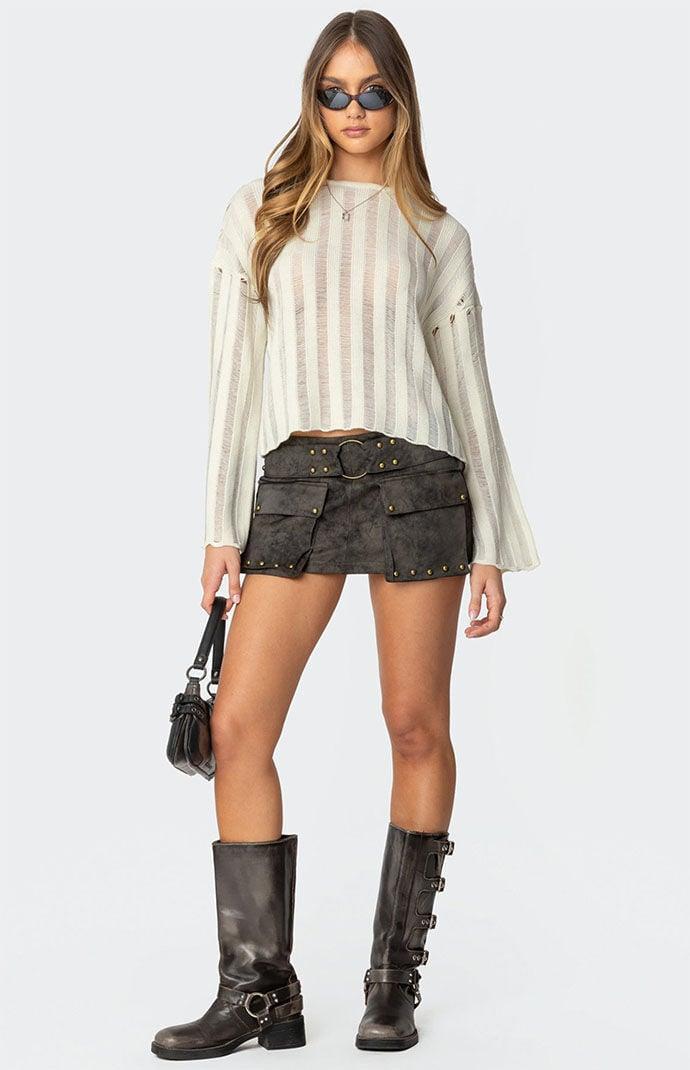 Edikted Women's Stripey Shredded Sweater Product Image