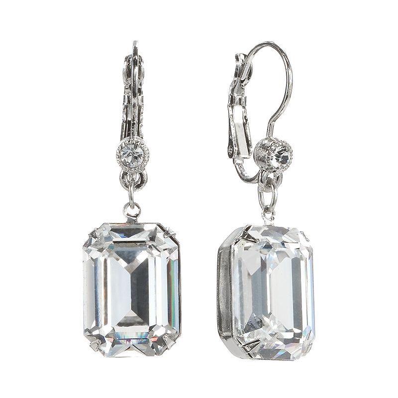 1928 Crystal Rectangle Drop Earrings, Womens, Grey Product Image