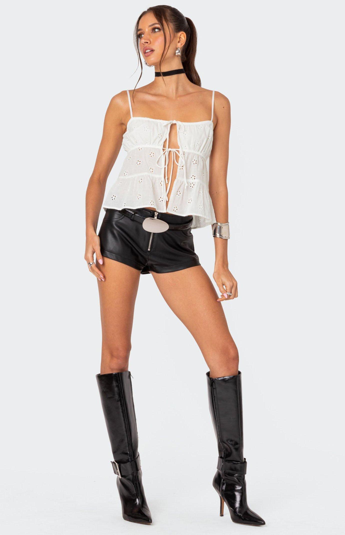 Edikted Women's Zippy Faux Leather Micro Shorts product image