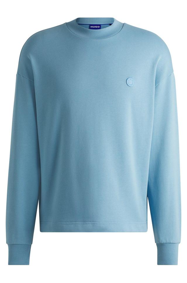 HUGO - Cotton-terry sweatshirt with Happy HUGO logo patch - Light Blue Product Image