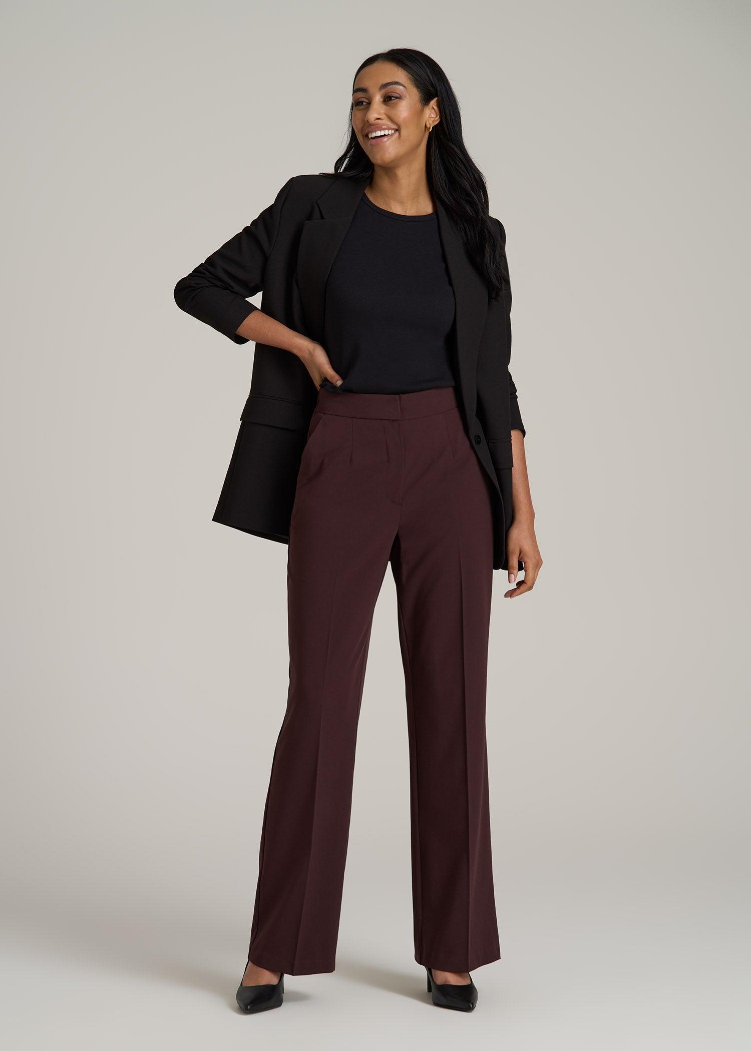 Flat Front Wide Leg Dress Pants for Tall Women in Oxblood Female Product Image