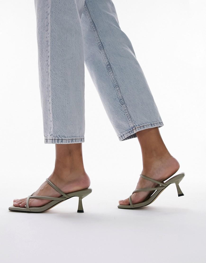 Topshop Ice strappy mid heel mule sandals in sage  product image