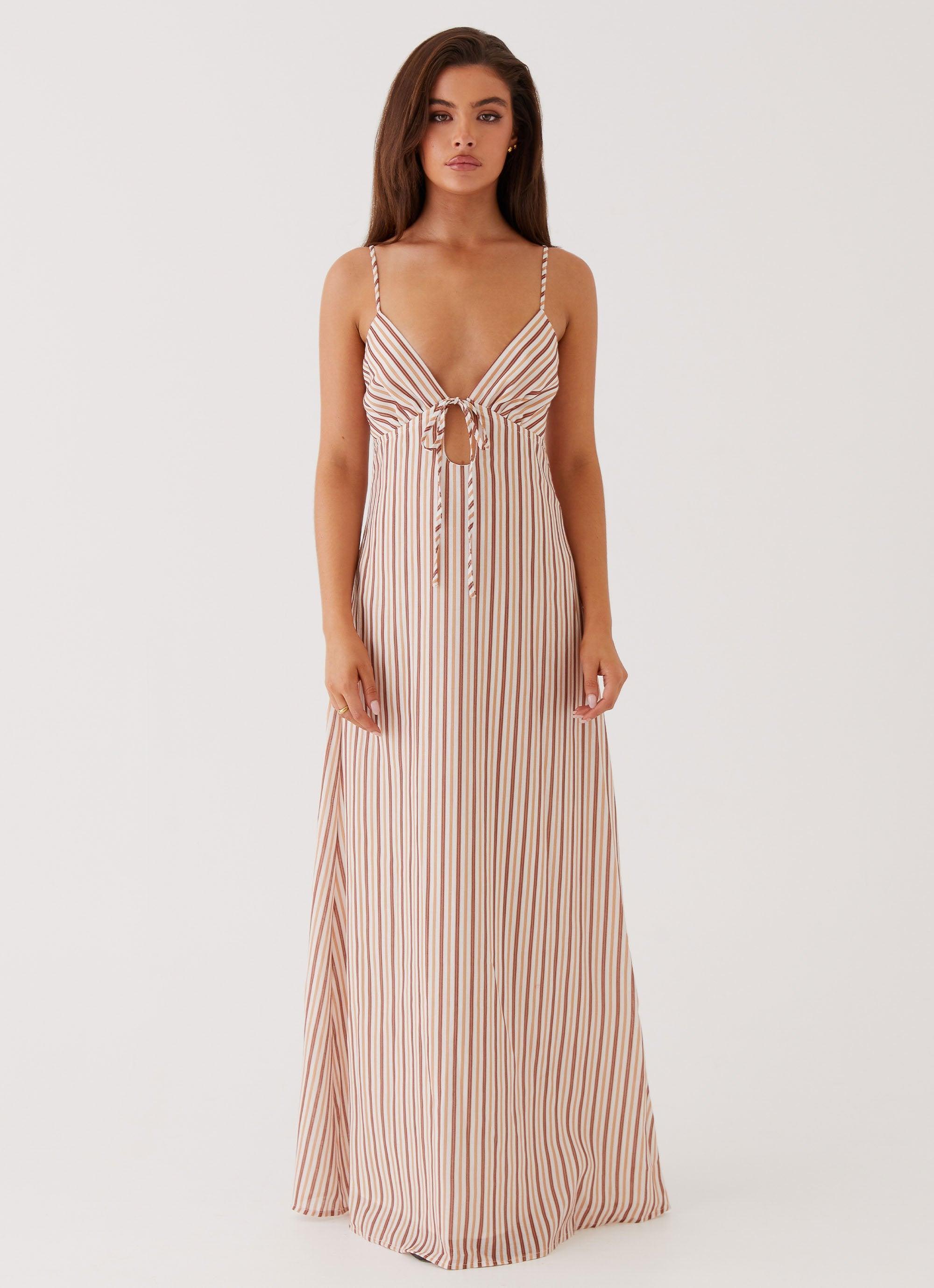 Flora Linen Maxi Dress - Passionfruit Stripe Product Image