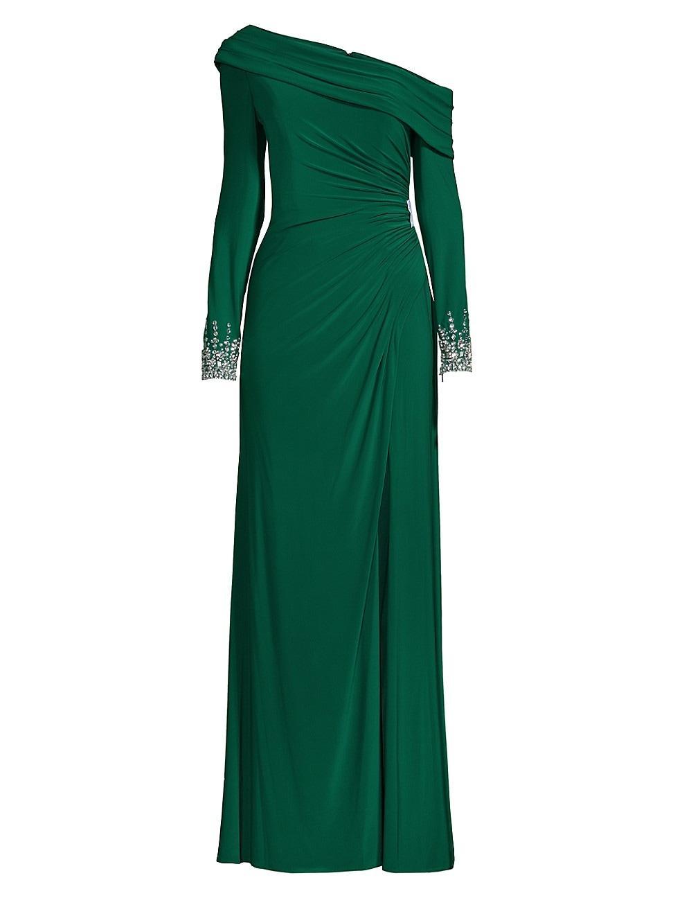 Womens Asymmetrical Jeweled Gown Product Image