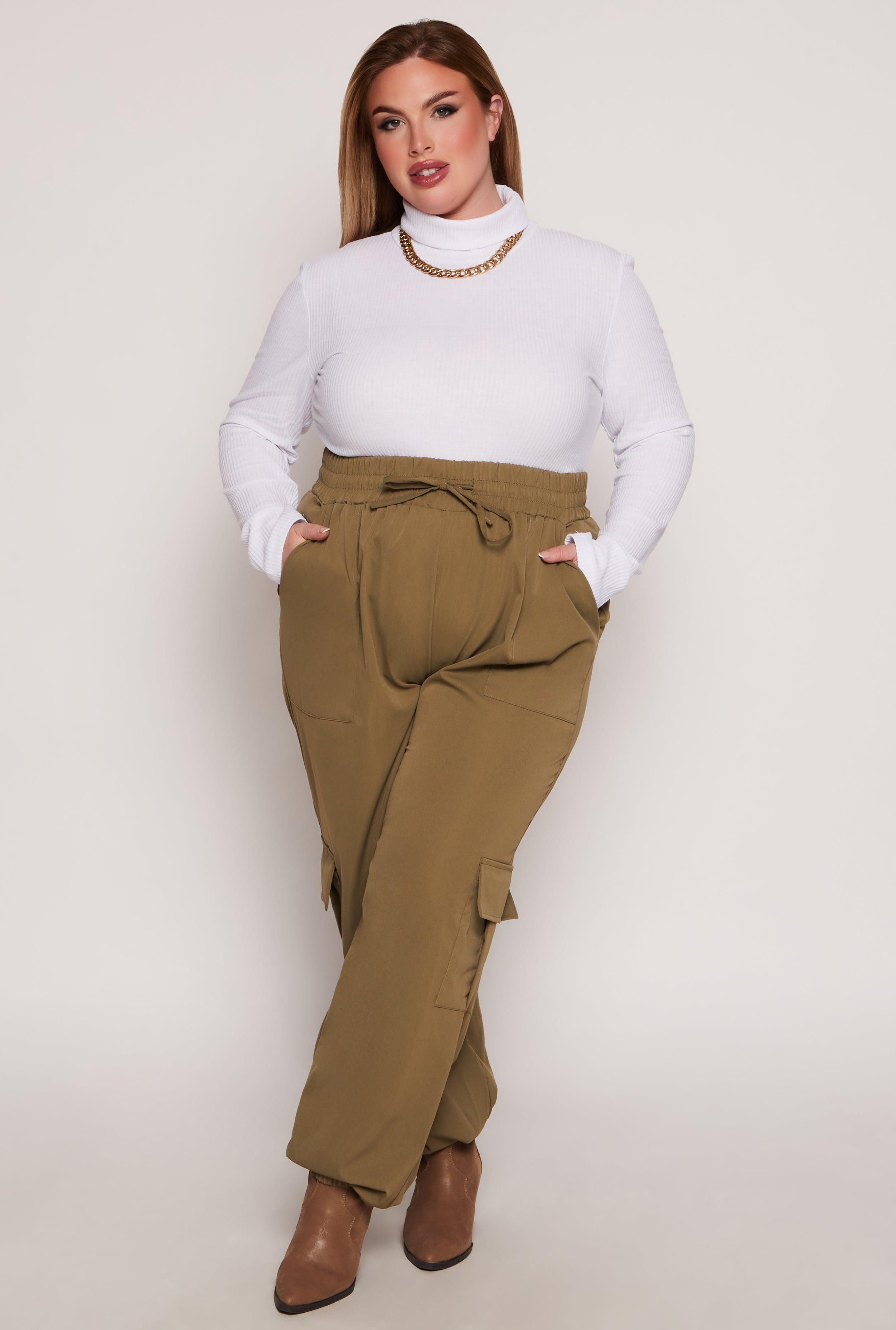 Womens Plus Size Poplin Cargo Pocket Joggers Product Image