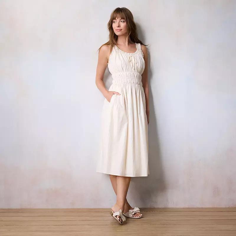 Petite LC Lauren Conrad Shirred Cotton Tank Midi Dress, Womens English Ivory product image