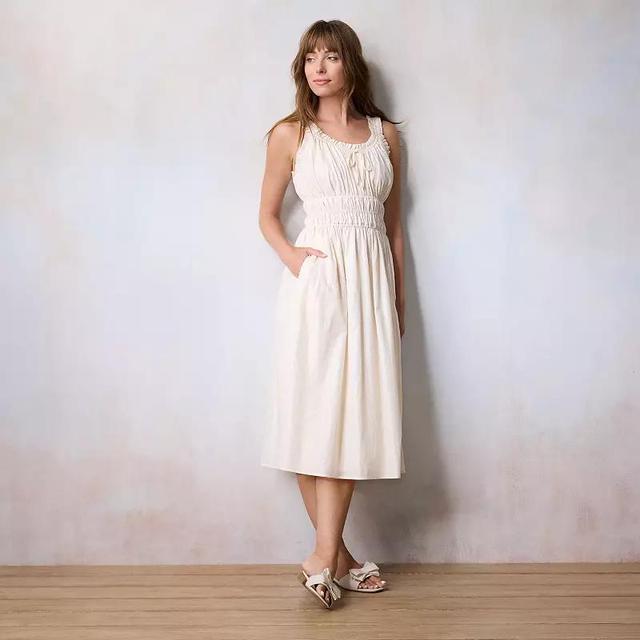 Petite LC Lauren Conrad Shirred Cotton Tank Midi Dress, Womens English Ivory Product Image