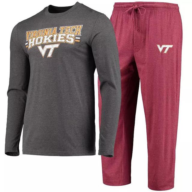 Mens Concepts Sport Maroon/Heathered Charcoal Virginia Tech Hokies Meter Long Sleeve T-Shirt & Pants Sleep Set Product Image