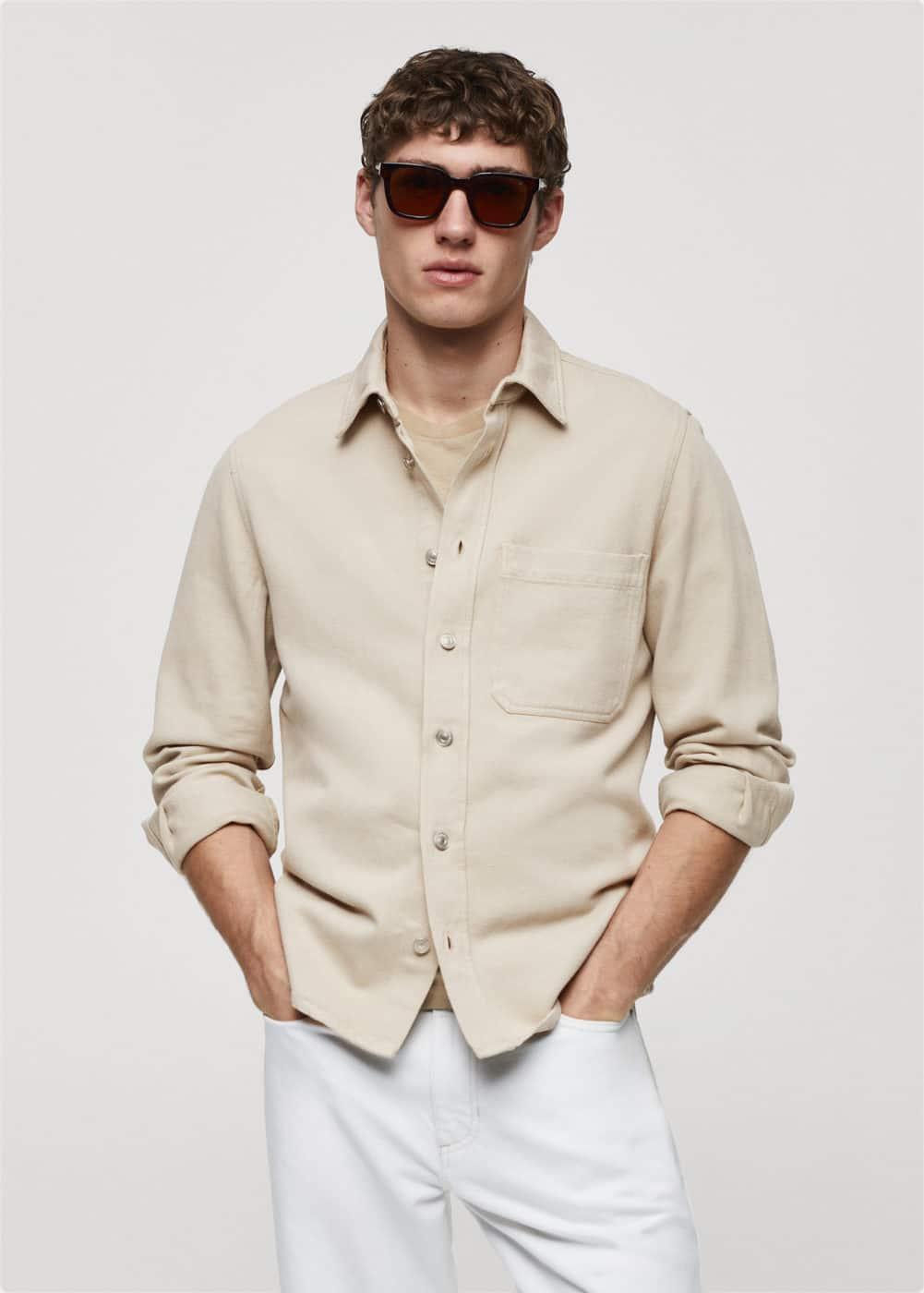 MANGO MAN - Regular-fit overshirt with pocket beigeMen Product Image