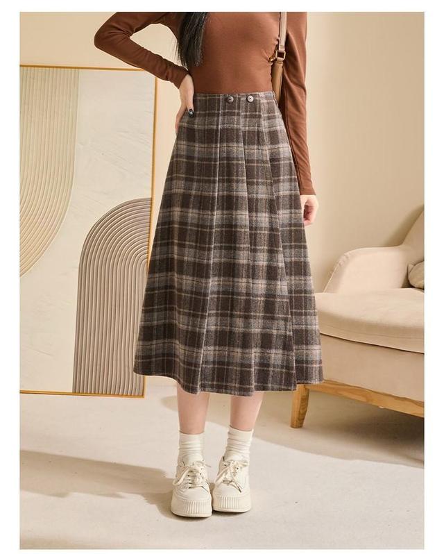 High Rise Plaid Midi A-Line Wrap Skirt Product Image