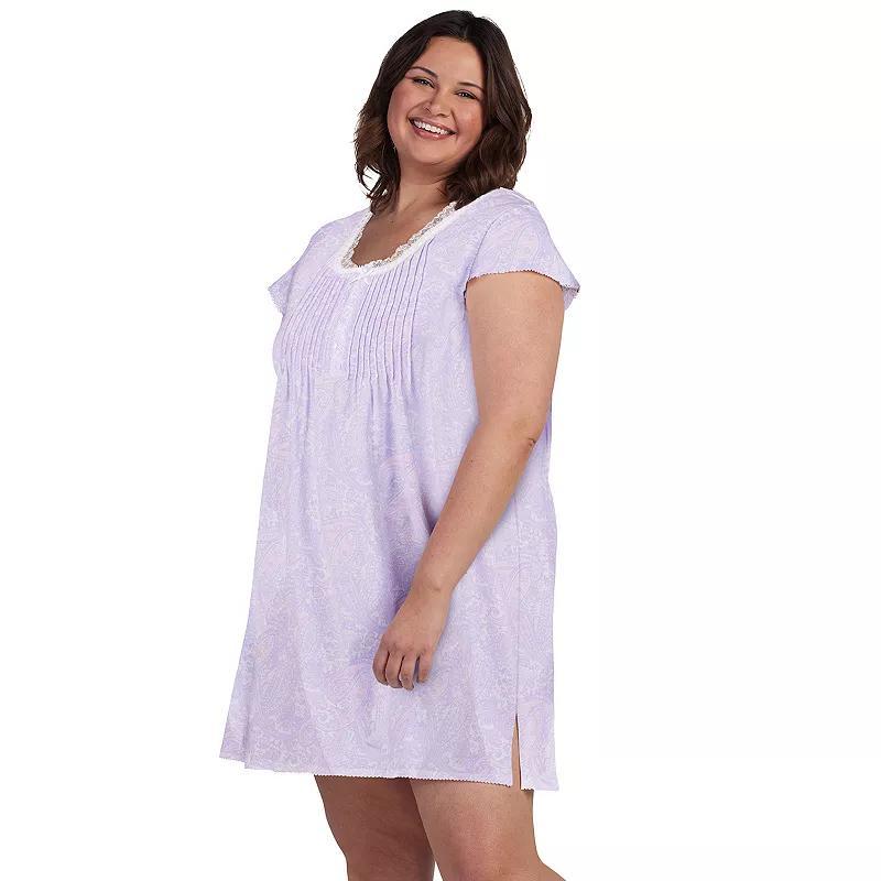 Plus Size Miss Elaine Essentials Silky Knit Short Gown, Womens Purple Print Product Image