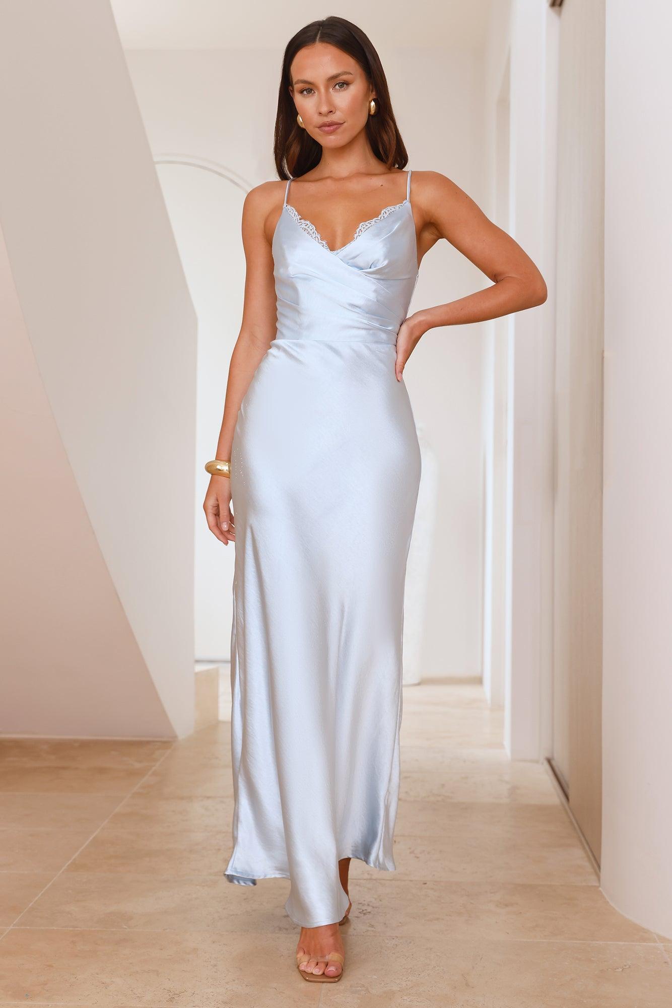 Society Soiree Satin Maxi Dress Blue Product Image