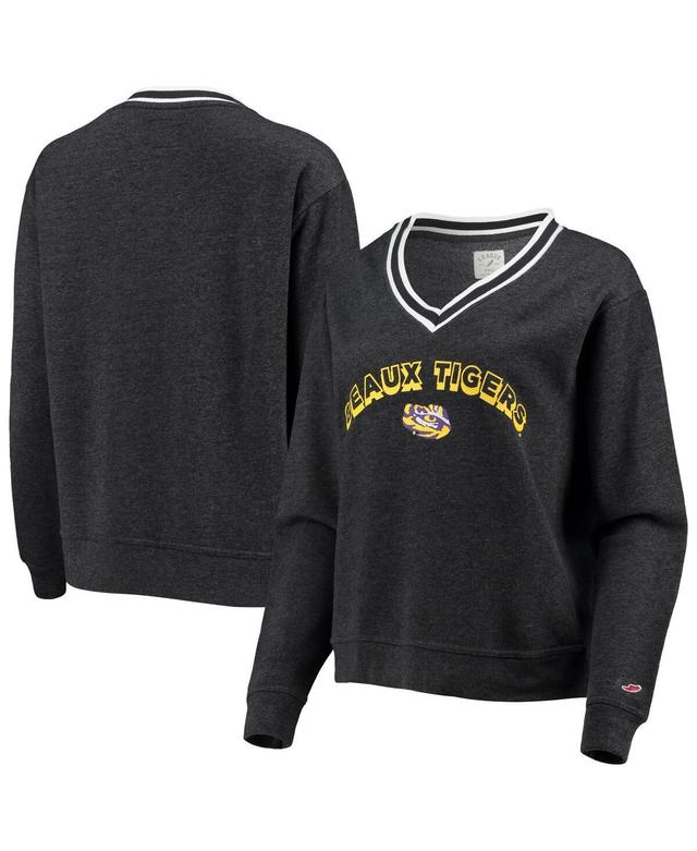 Womens League Collegiate Wear Heathered Black LSU Tigers Victory Springs Tri-Blend V-Neck Pullover Sweatshirt Product Image