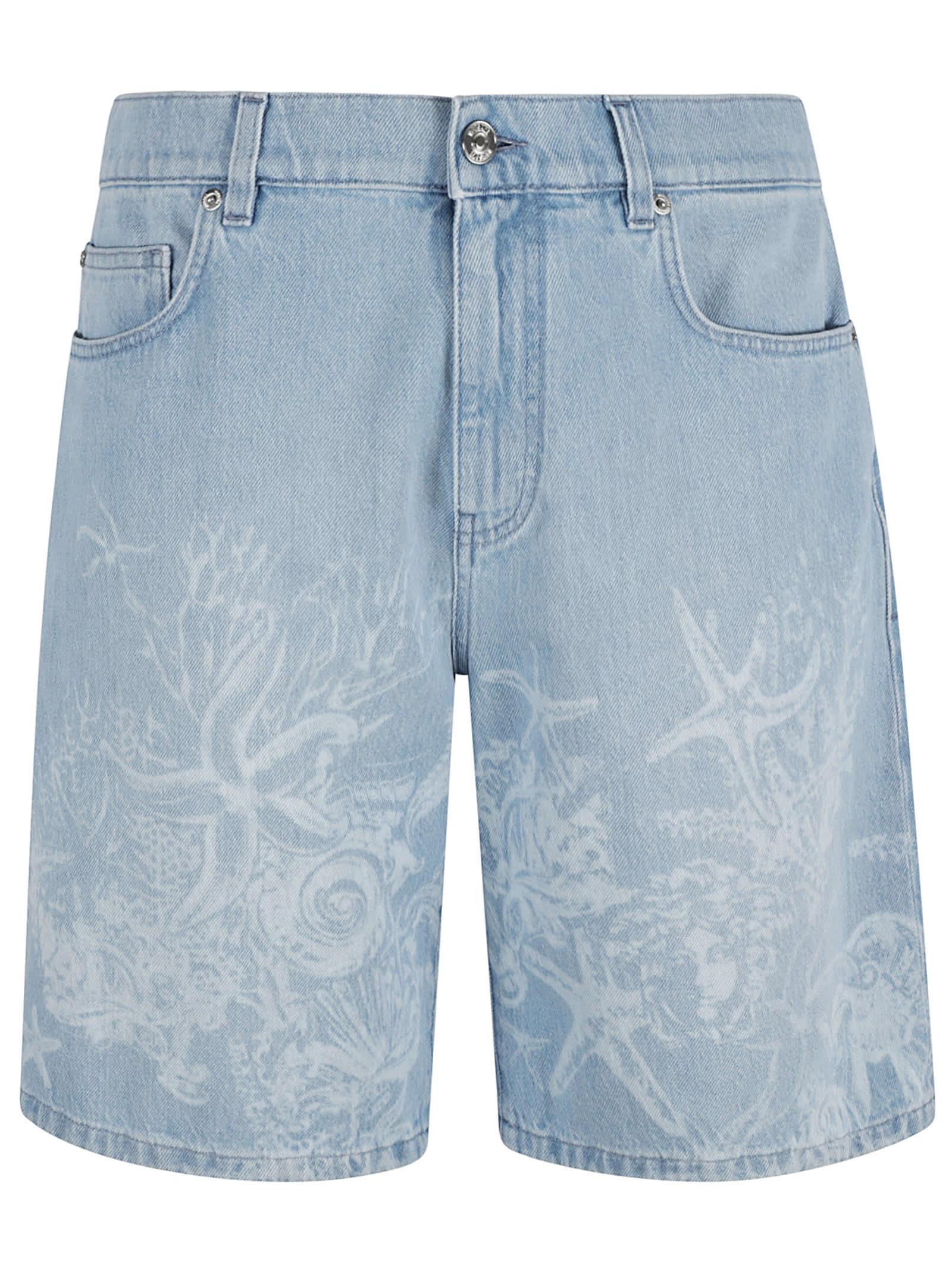 Printed Denim Shorts In Light Blue Product Image