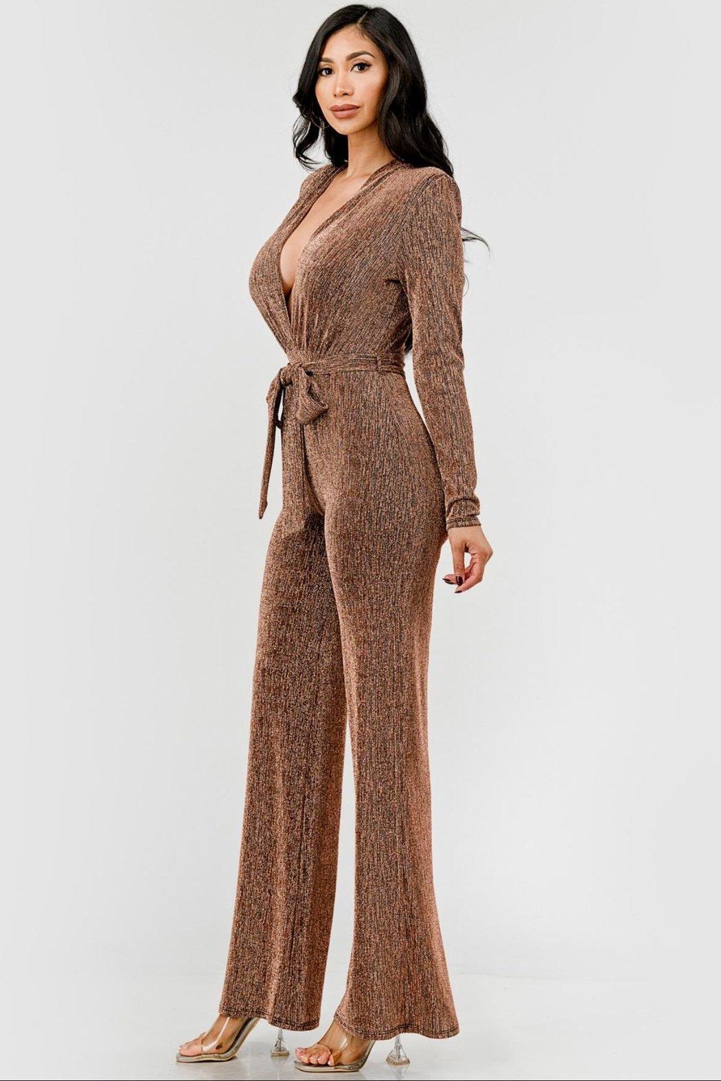 Belted Metallic Jumpsuit Product Image