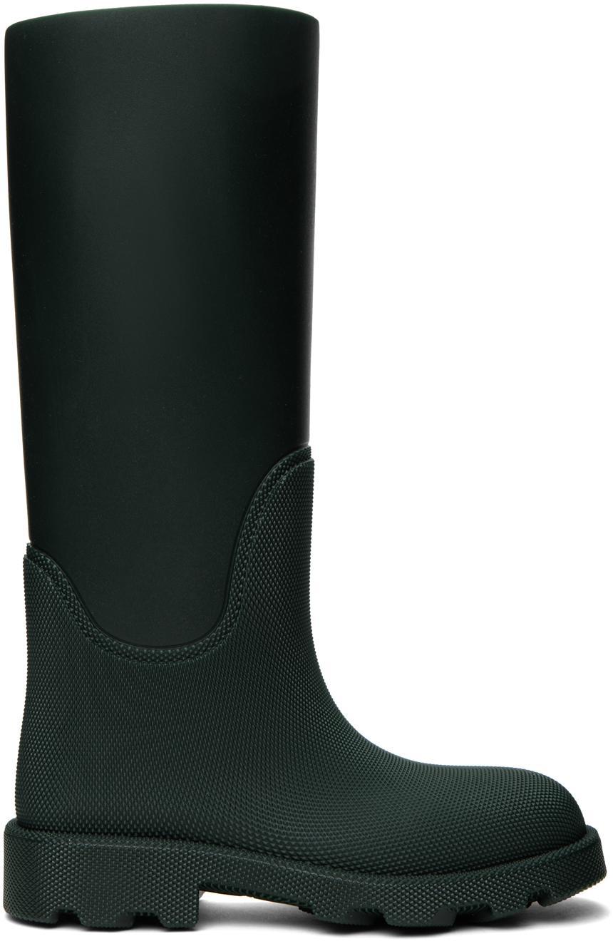 BURBERRY Green Rubber Marsh High Boots In Vine Product Image