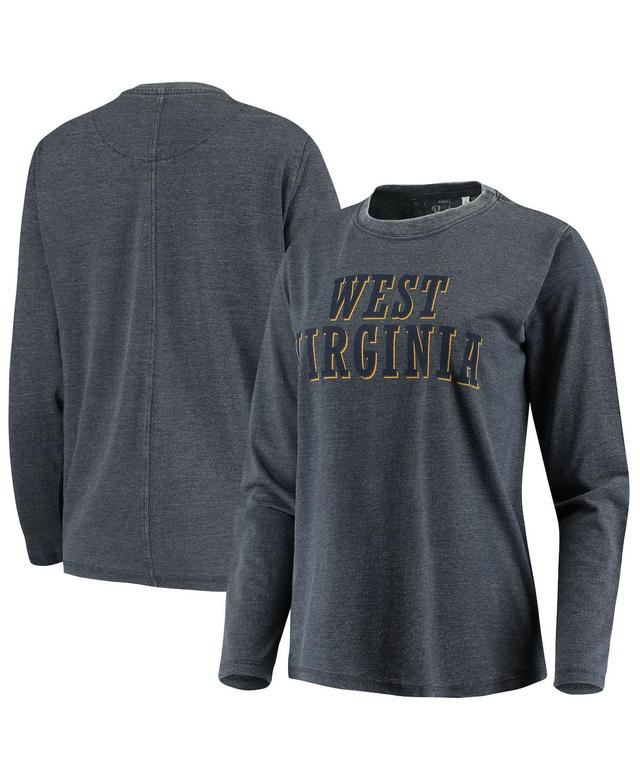 Womens Pressbox Navy West Virginia Mountaineers Tonal Block Vintage-Inspired Wash Long Sleeve T-shirt Product Image