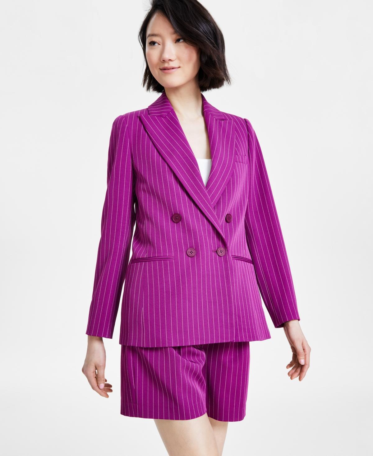 Women's Double-Breasted Pinstripe Blazer Product Image