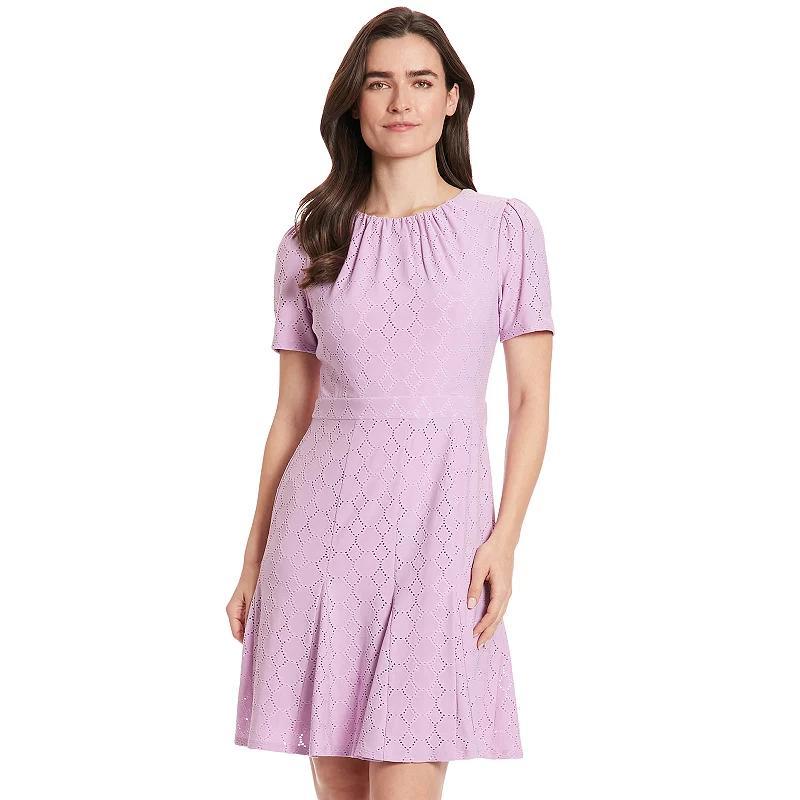 Womens London Times Eyelet Puff Sleeve Godet Mini Dress Product Image