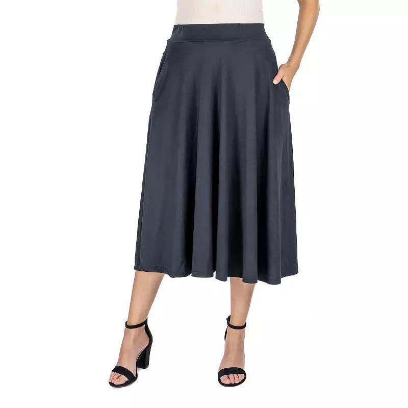 Womens 24Seven Comfort Apparel Solid Pleated Midi Skirt Product Image