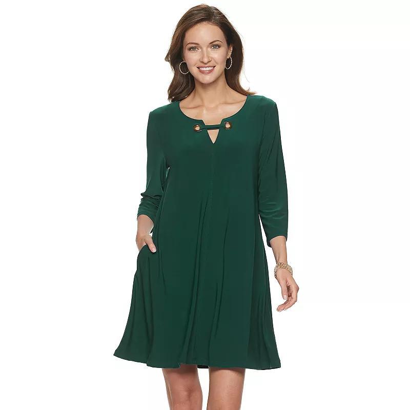 Womens Nina Leonard Embellished Keyhole Swing Dress Green Gold Product Image