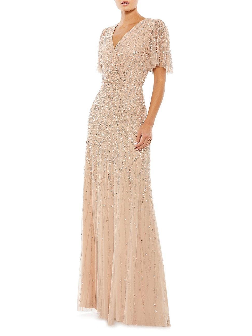 Womens Sequined Beaded Tulle Gown product image