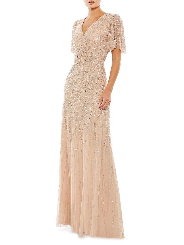 Womens Sequined Beaded Tulle Gown Product Image