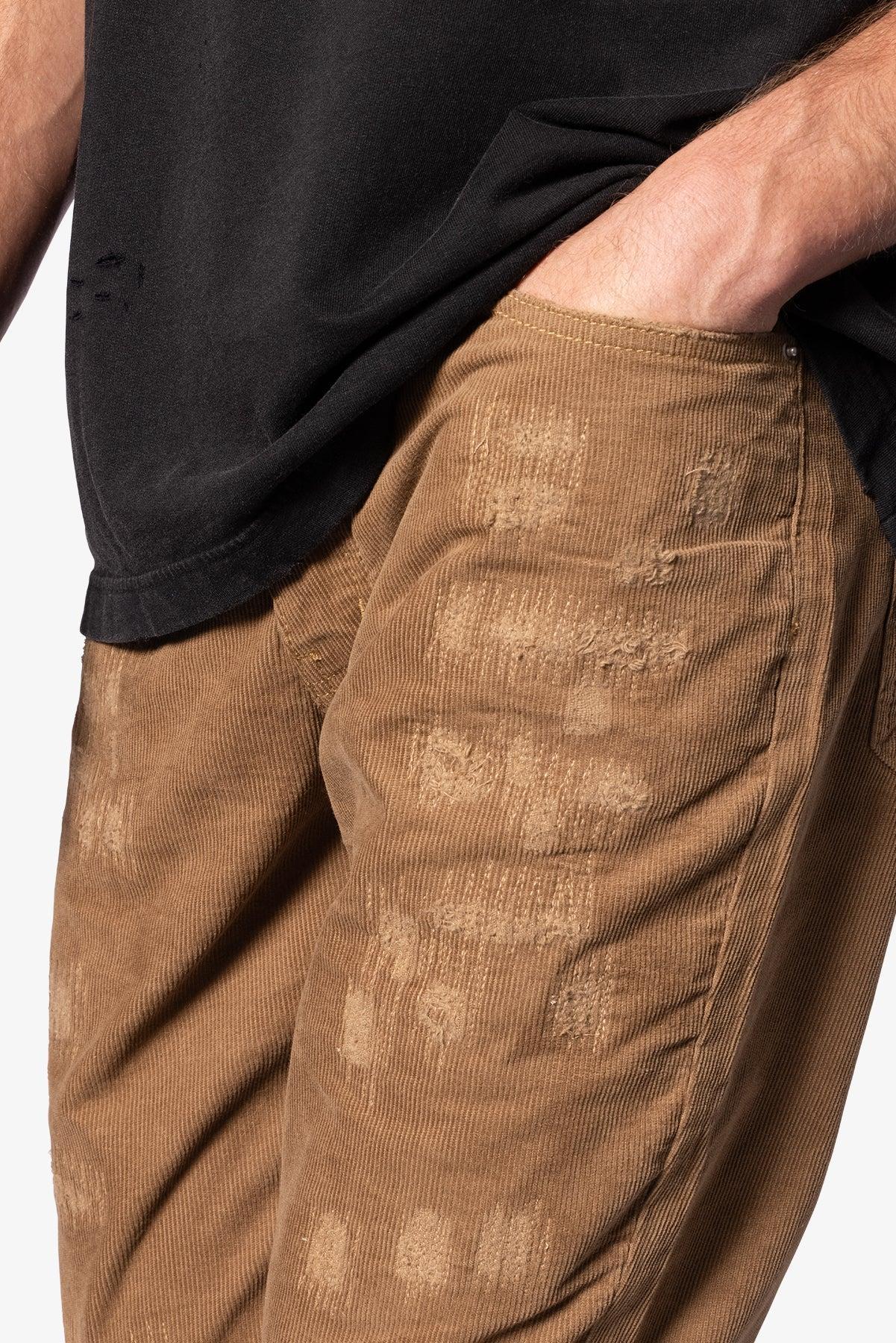 B682 Flare Corduroy Repaired Pants - Brown Product Image