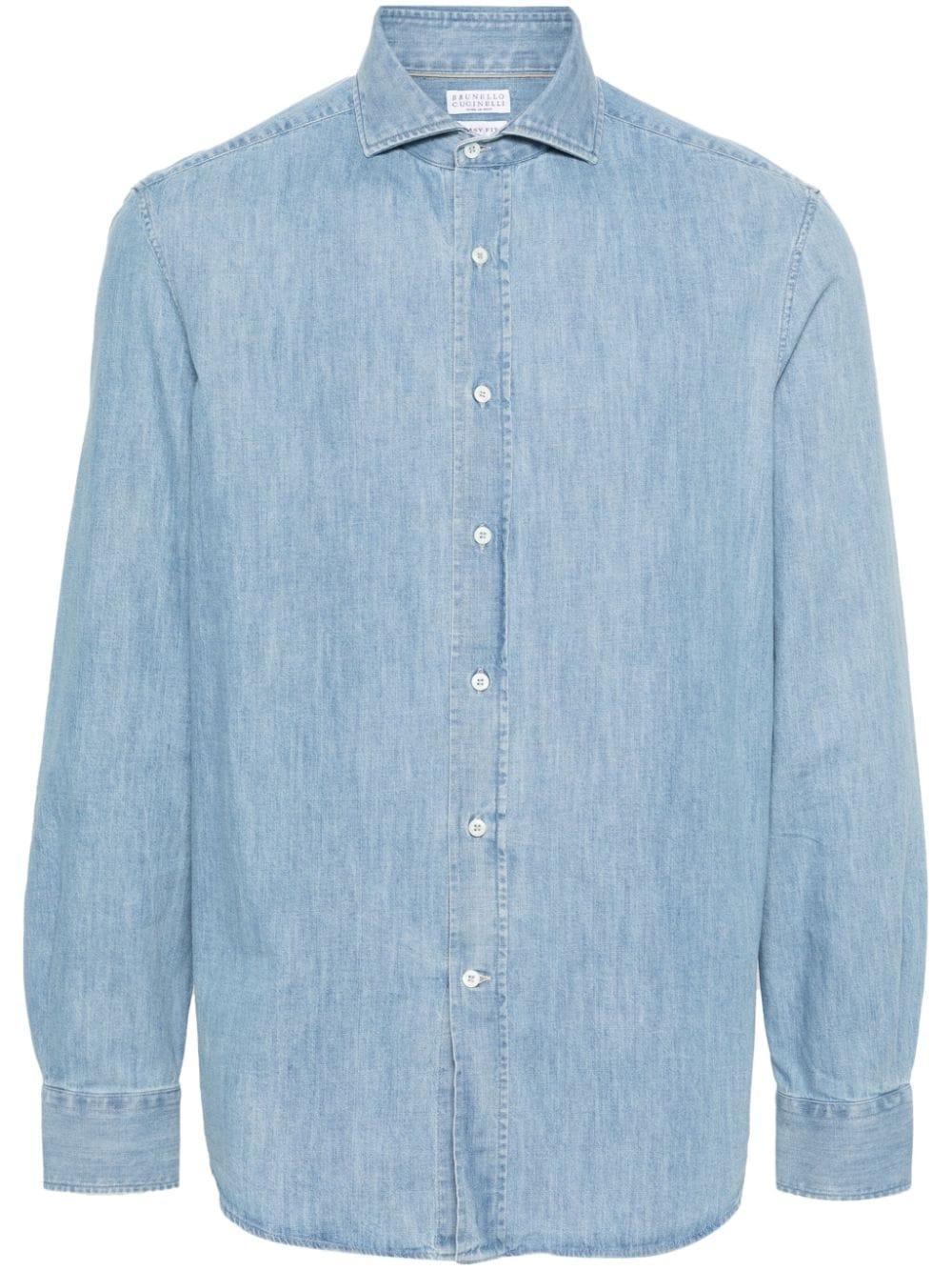 Spread-collar Denim Shirt In Blue Product Image