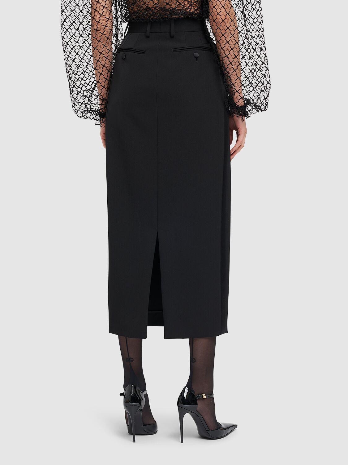 Wool Blend Gabardine Midi Skirt In Black Product Image