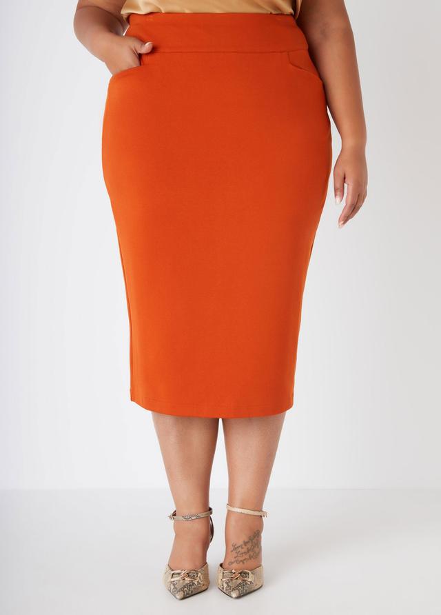 Pocketed Ponte Pencil Midi Skirt Product Image