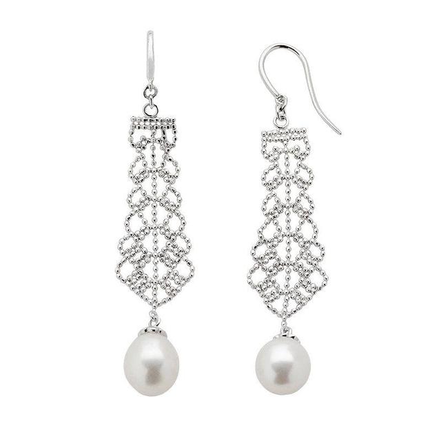 Sterling Silver Freshwater Cultured Pearl Linear Drop Earrings, Womens, White Product Image