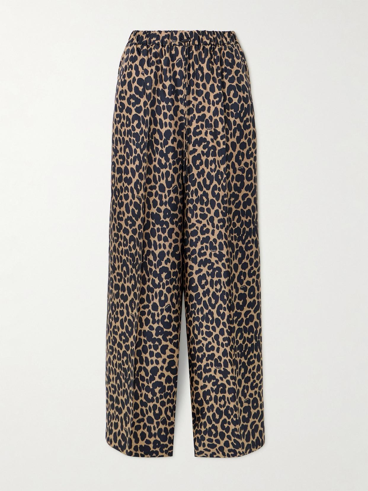 MAX MARA Ghinea Leopard Print Silk Wide Leg Pants Product Image