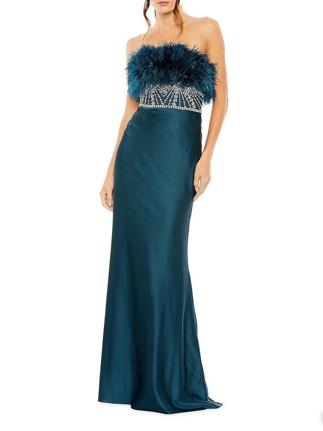 Womens Feather Rhinestone Column Gown Product Image