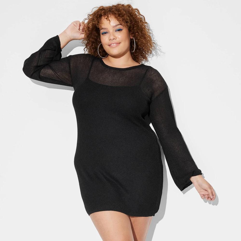 Womens Bell Long Sleeve Mini Sweater Dress - Wild Fable Black XXL Product Image