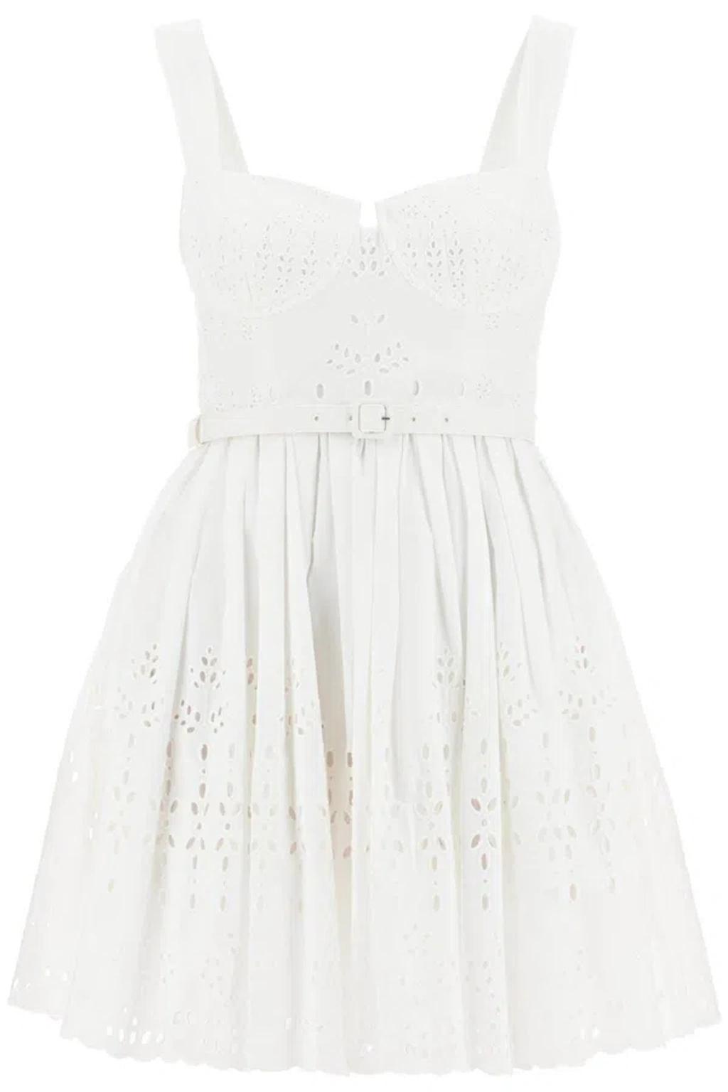 Embroidered Cotton Mini Dress In White Product Image