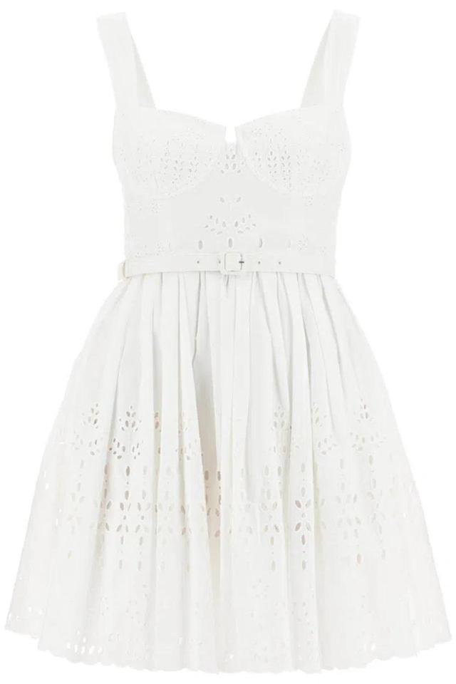 Embroidered Cotton Mini Dress In White Product Image