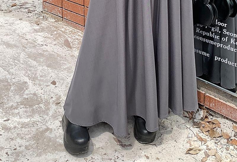 High Waist Plain Pleated Maxi A-Line Skirt Product Image