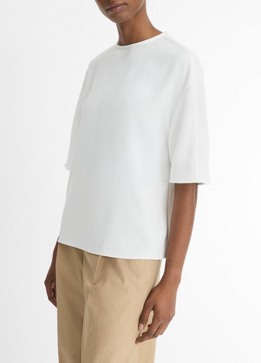 Womens Satin-Trimmed Crepe T-Shirt, Off White, Size XXS Vince Product Image