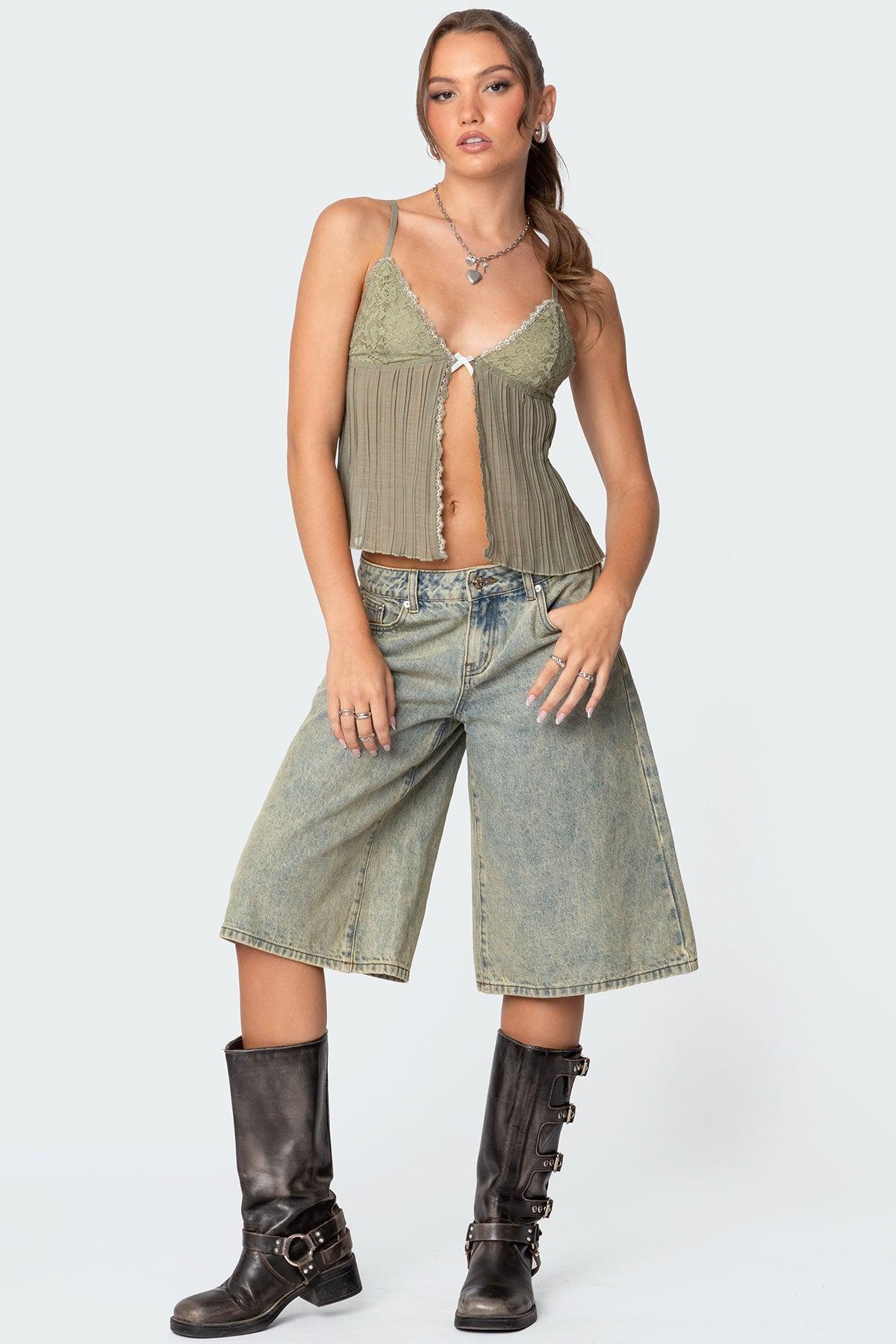 Pleated Lacey Split Front Tank Top Product Image