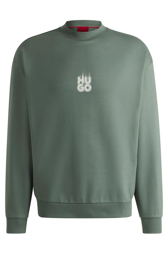 HUGO - Cotton-terry sweatshirt with stacked smoke logo prints - Light Green Product Image