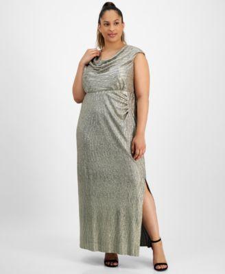 Plus Size Cowlneck Sleeveless Long Dress Product Image