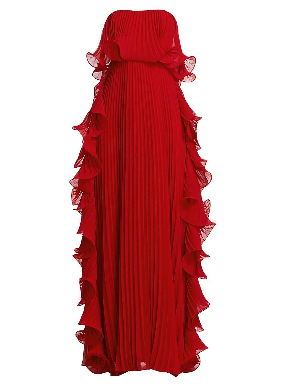 Womens Strapless Pleated Ruffle Gown Product Image