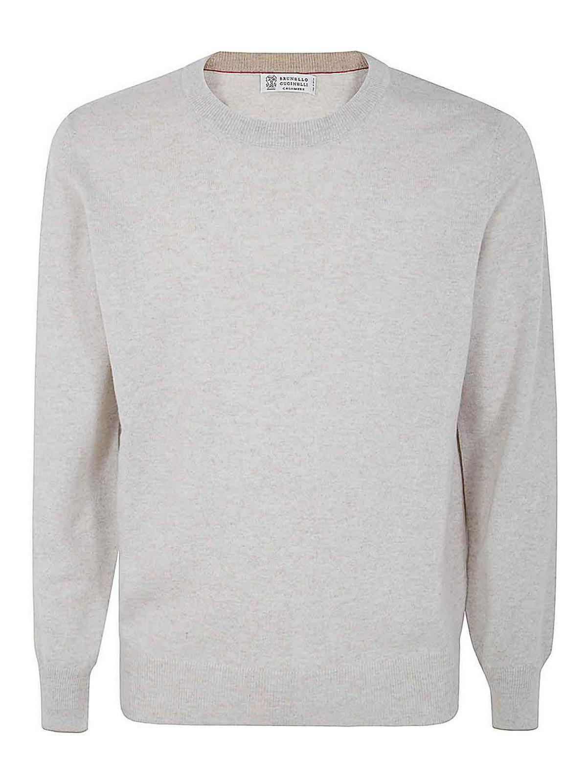 BRUNELLO CUCINELLI Long Sleeves Crew Neck Sweater In White Product Image