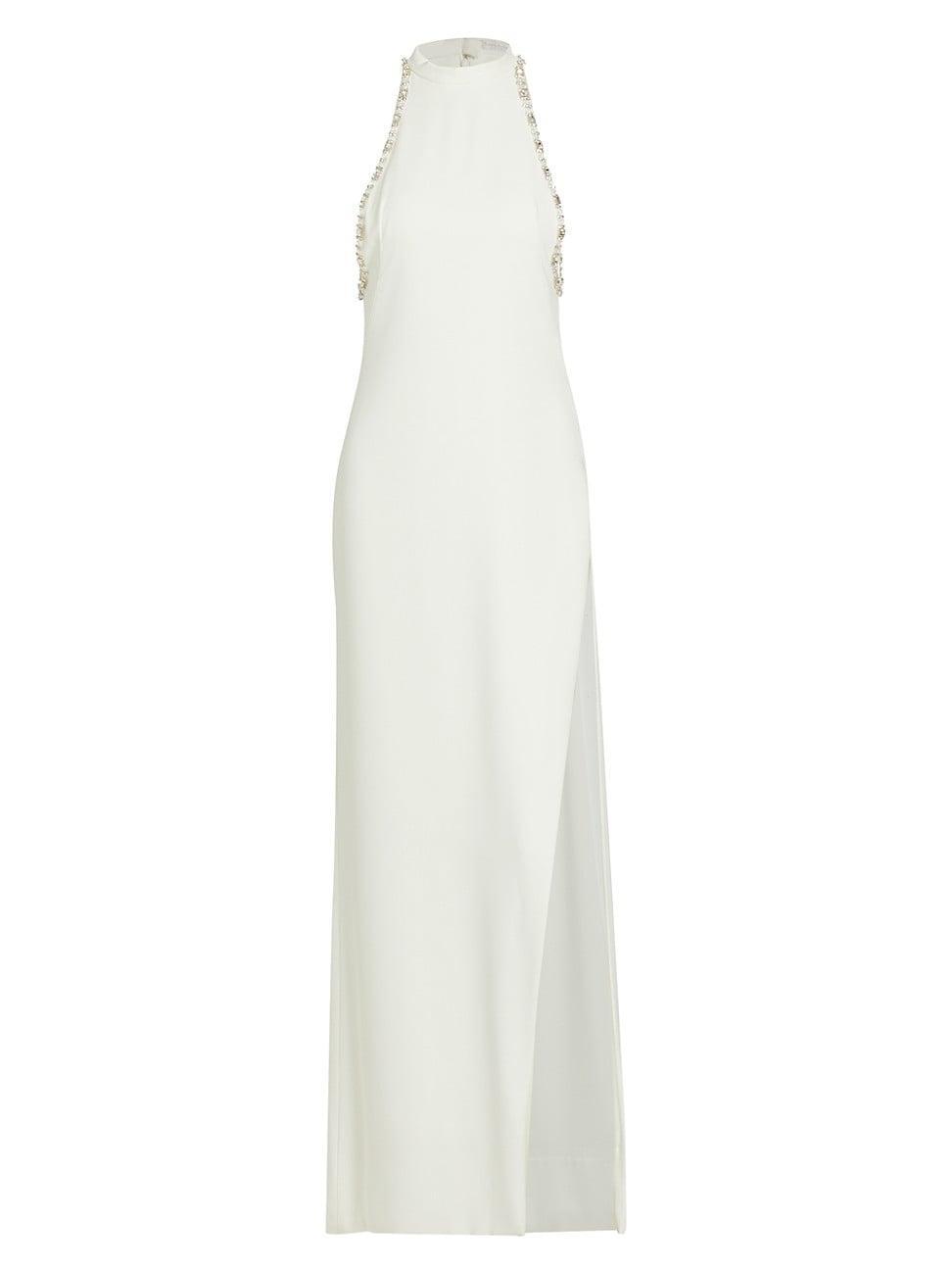 Womens Beaded-Trim Crepe Halter Gown Product Image