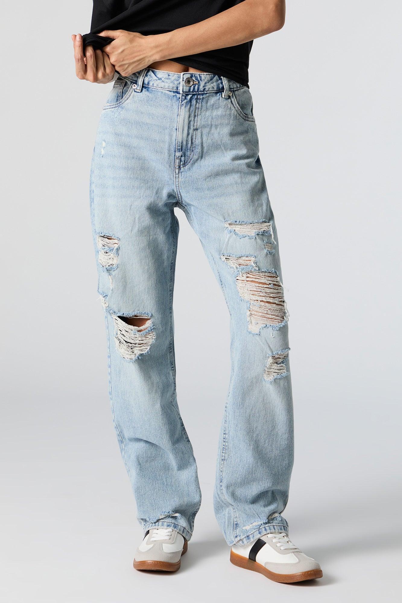 Light Wash High Rise Distressed Straight Leg Jean Female Product Image