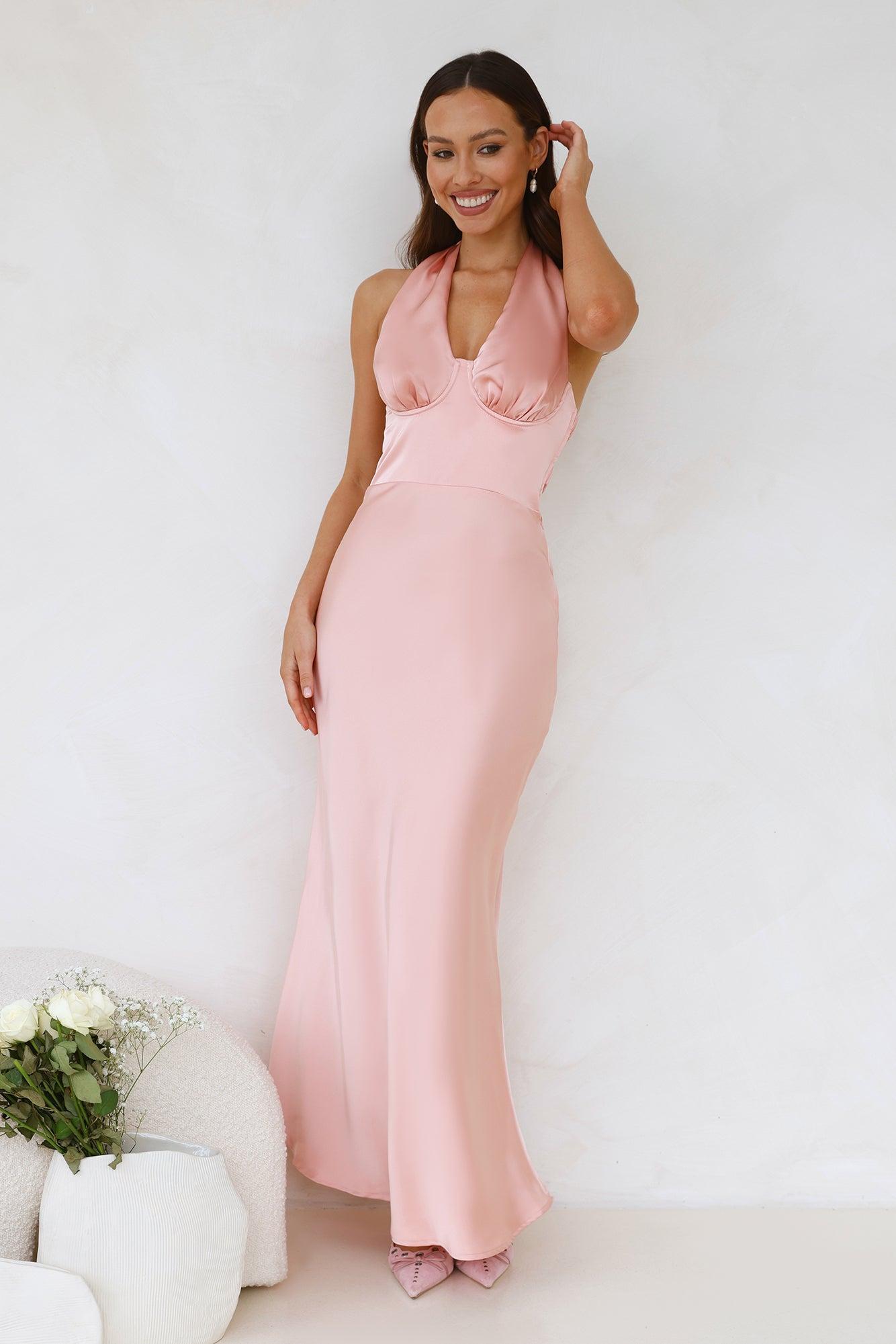 Socialite Events Halter Satin Maxi Dress Peach product image