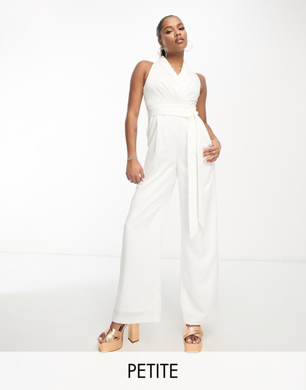 Ever New Petite sleeveless jumpsuit with belt in ivory Product Image