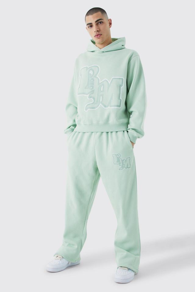 Mens Green Boxy Bm Print Tracksuit, Green Product Image