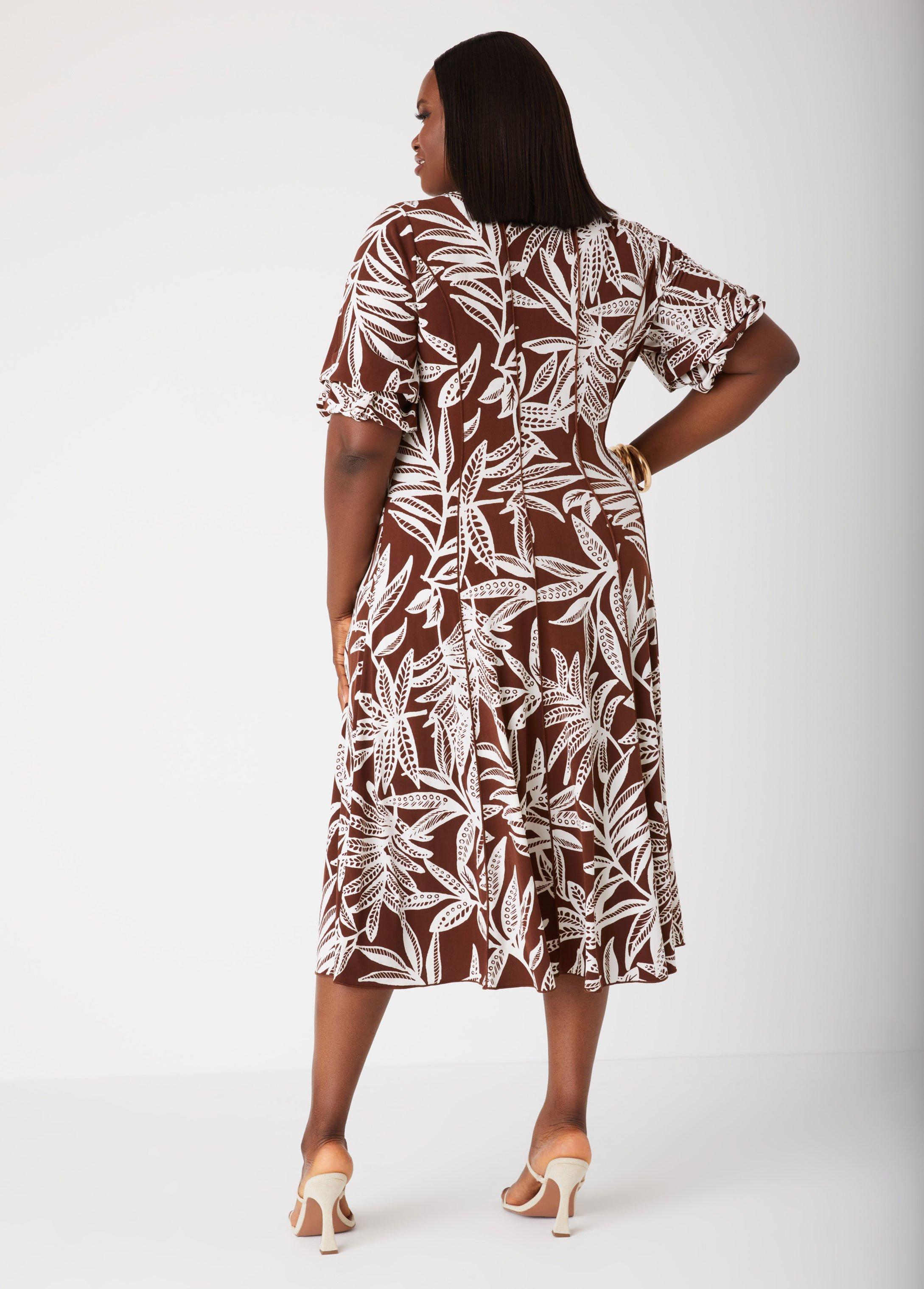 U Ring Tropical Print Midi Dress Product Image